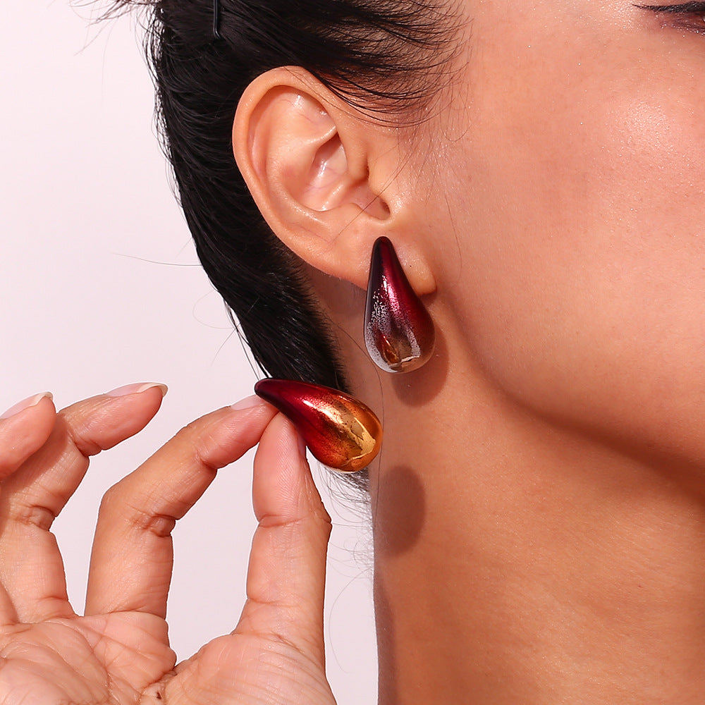 Wholesale Stainless Steel 18K Gold Plated Spray Painted Water Drop Earrings